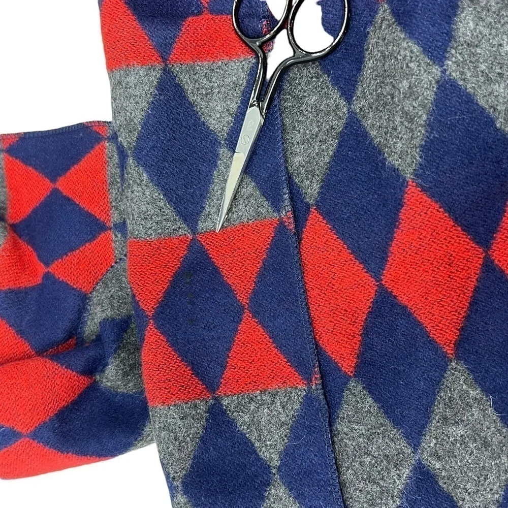 Men’s Red Blue Gray Diamond Print Cashmere Rectangle Long Scarf